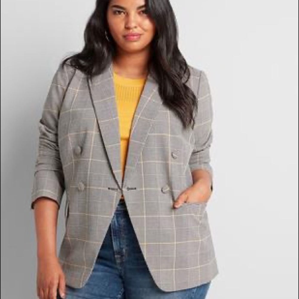 Lane Bryant Plaid Boyfriend Blazer Jacket With Pockets Size 28